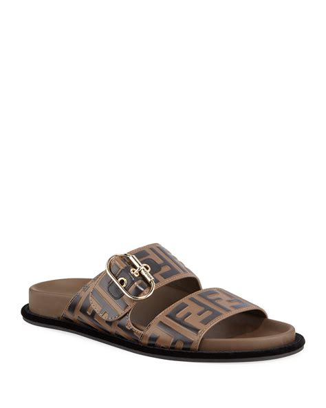 fendi leather ff slide sandals|fendi sandals flat woman.